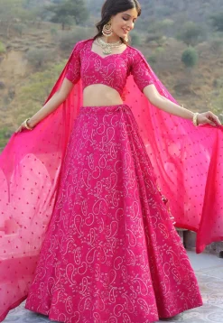 Embroidered Georgette Lehenga in Fuchsia