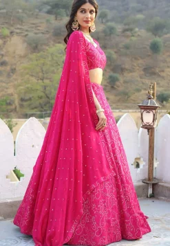 Embroidered Georgette Lehenga in Fuchsia