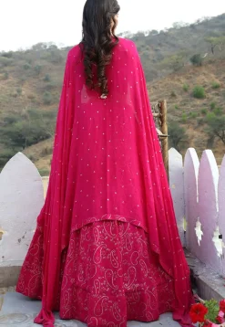 Embroidered Georgette Lehenga in Fuchsia