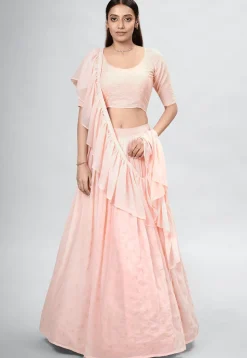 Embroidered Georgette Lehenga in Peach