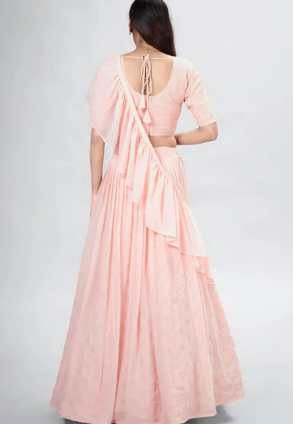 Embroidered Georgette Lehenga in Peach