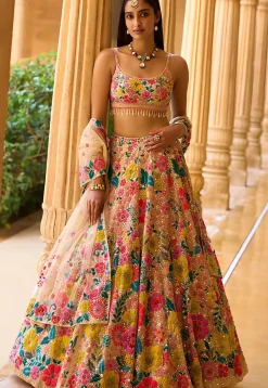 Embroidered Georgette Lehenga in Beige