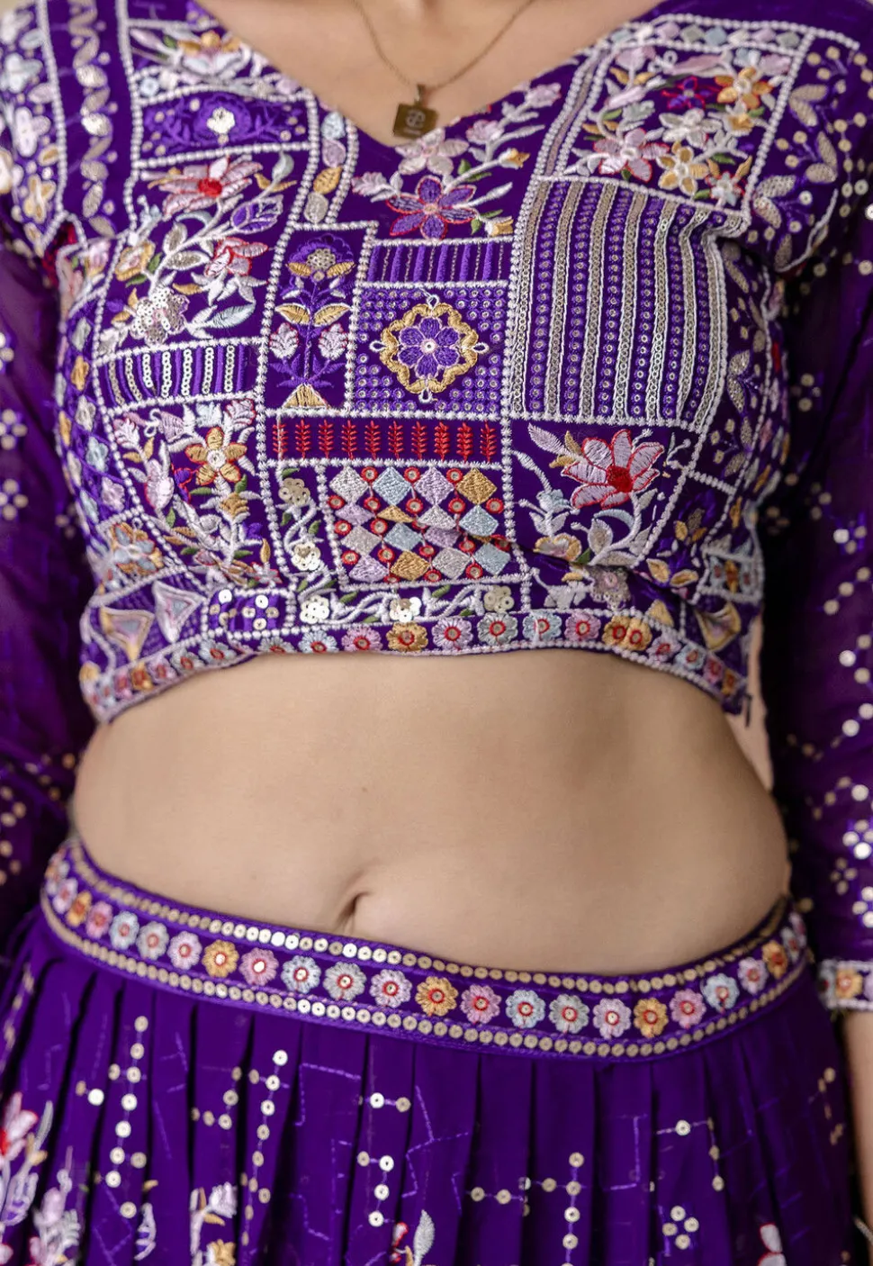 Embroidered Georgette Lehenga in Purple