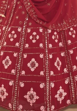 Embroidered Georgette Lehenga in Red