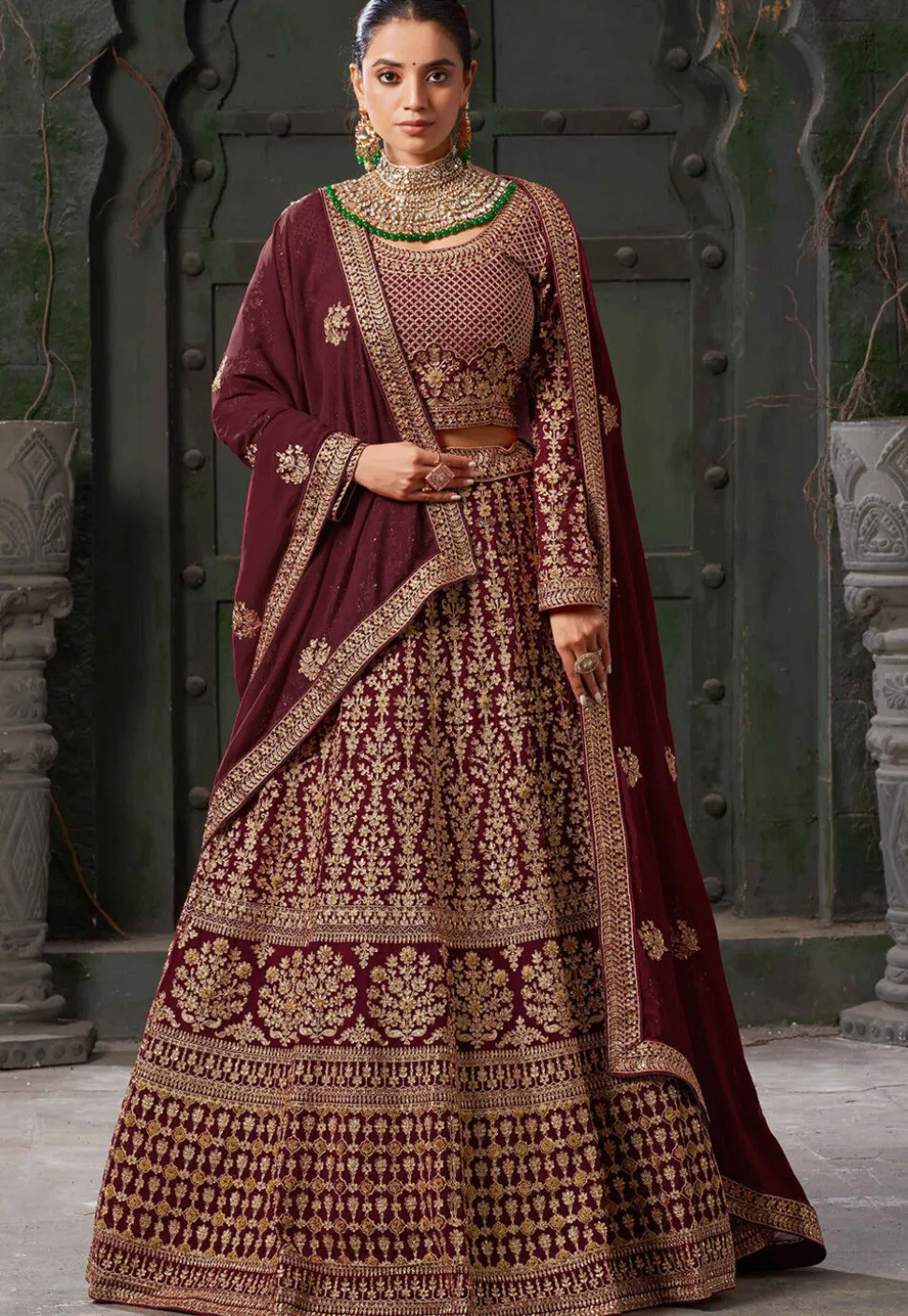 Embroidered Georgette Lehenga in Maroon