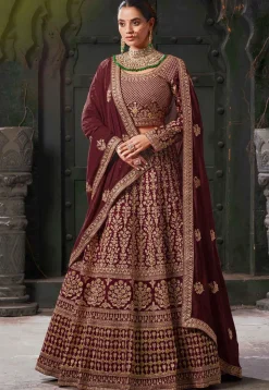Embroidered Georgette Lehenga in Maroon