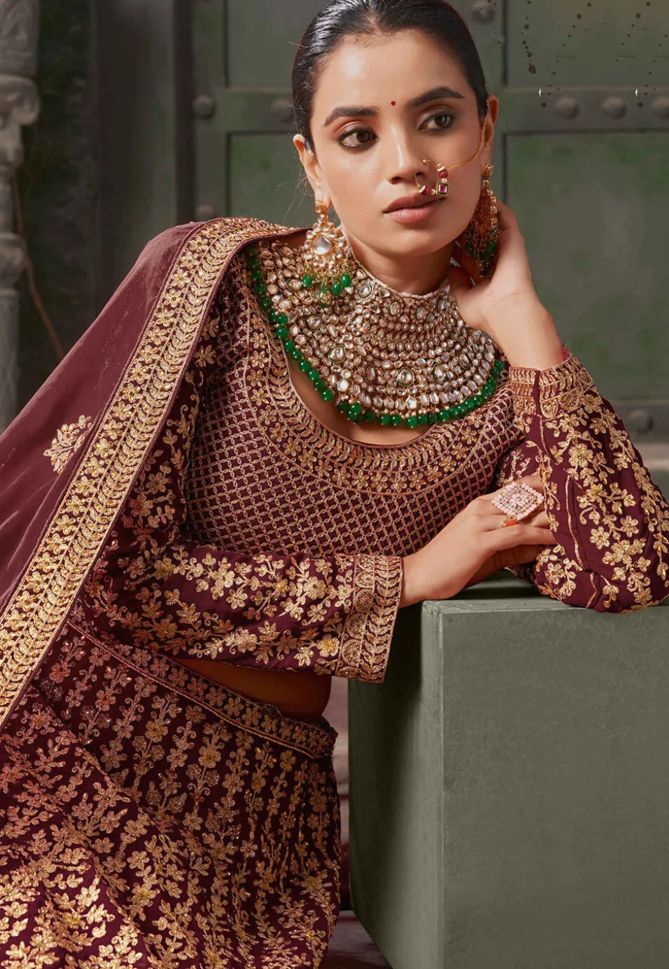 Embroidered Georgette Lehenga in Maroon