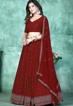 Embroidered Georgette Lehenga in Maroon