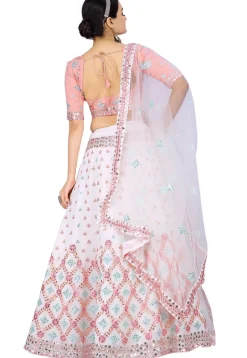 Embroidered Georgette Lehenga in Off White