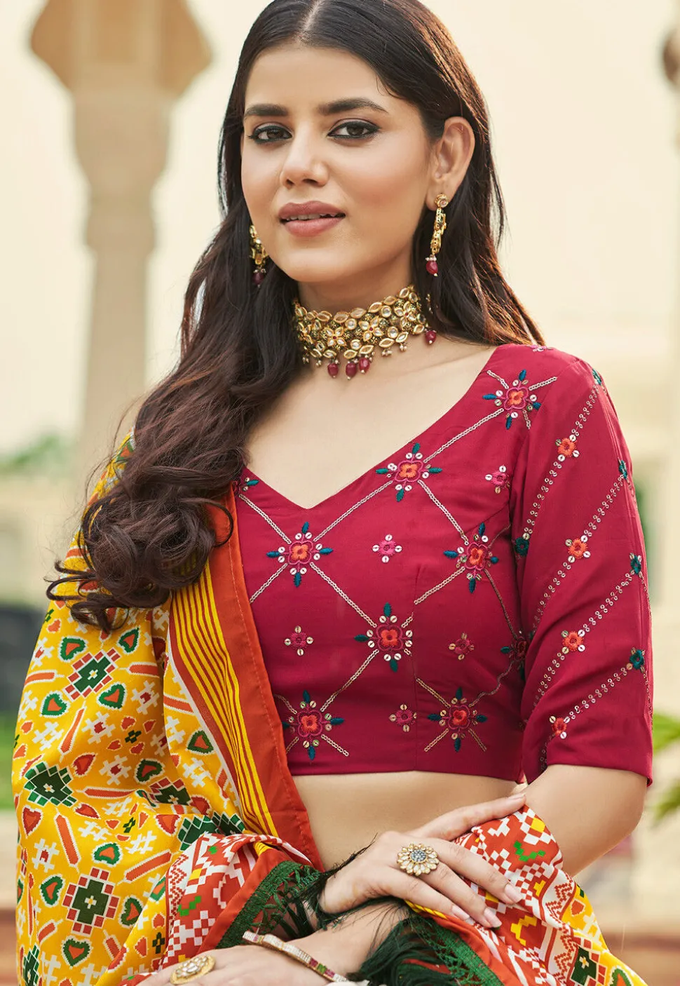 Embroidered Georgette Lehenga in Off White