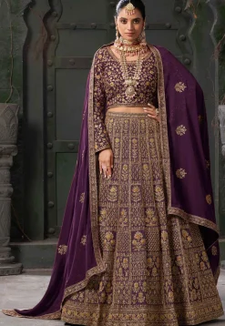 Embroidered Georgette Lehenga in Wine