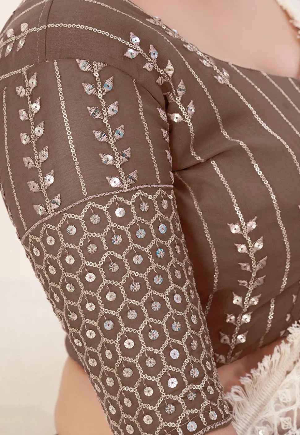 Embroidered Georgette Lehenga in Brown