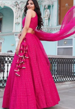 Embroidered Georgette Lehenga in Fuchsia