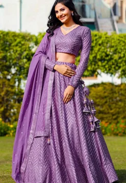 Embroidered Georgette Lehenga in Light Purple
