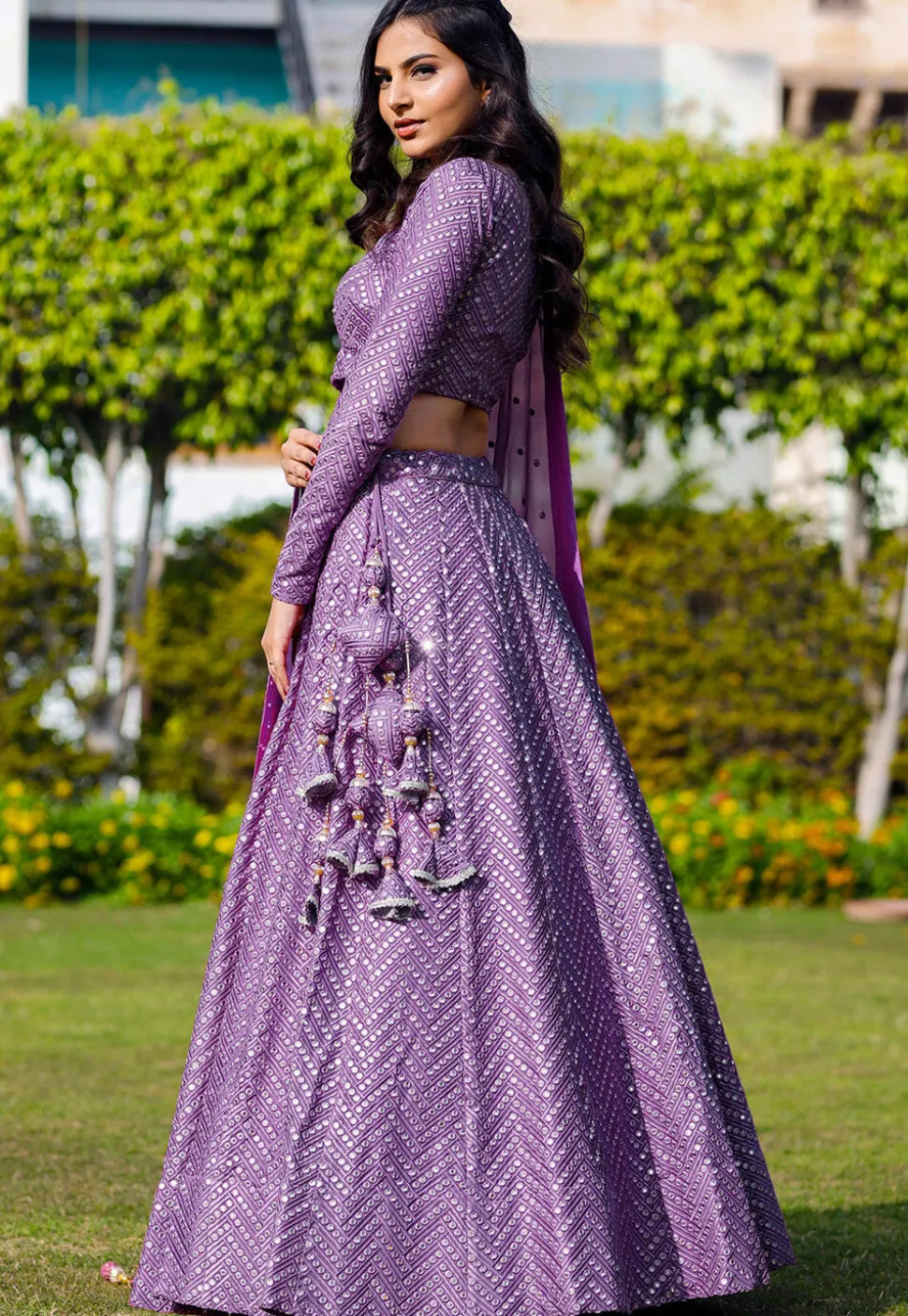 Embroidered Georgette Lehenga in Light Purple