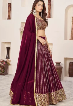 Embroidered Georgette Lehenga in Wine