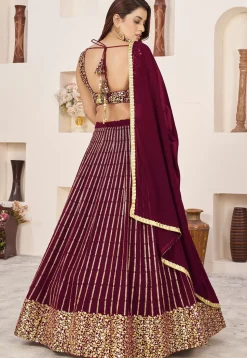 Embroidered Georgette Lehenga in Wine