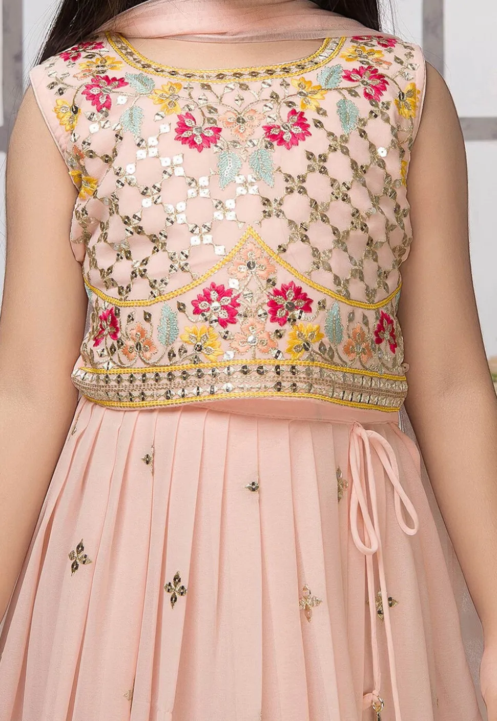 Embroidered Georgette Lehenga in Peach