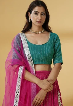 Embroidered Georgette Lehenga in Pink