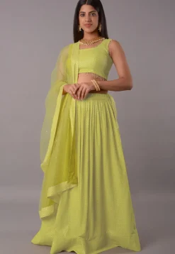 Embroidered Georgette Lehenga in Light Green