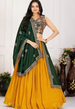 Embroidered Georgette Lehenga in Mustard