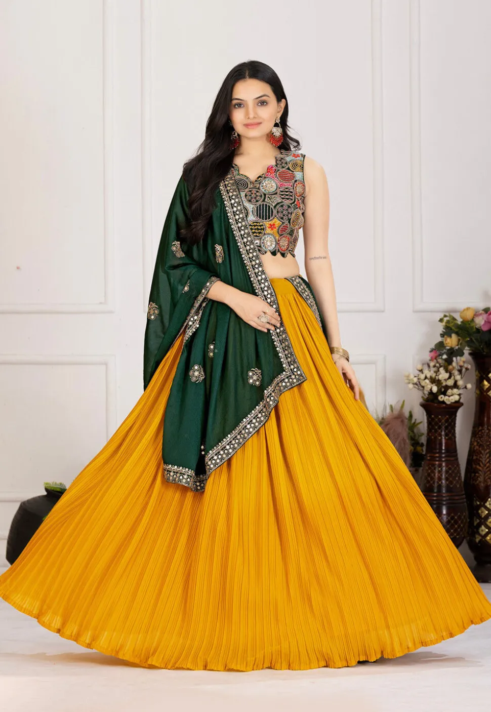 Embroidered Georgette Lehenga in Mustard