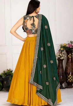 Embroidered Georgette Lehenga in Mustard