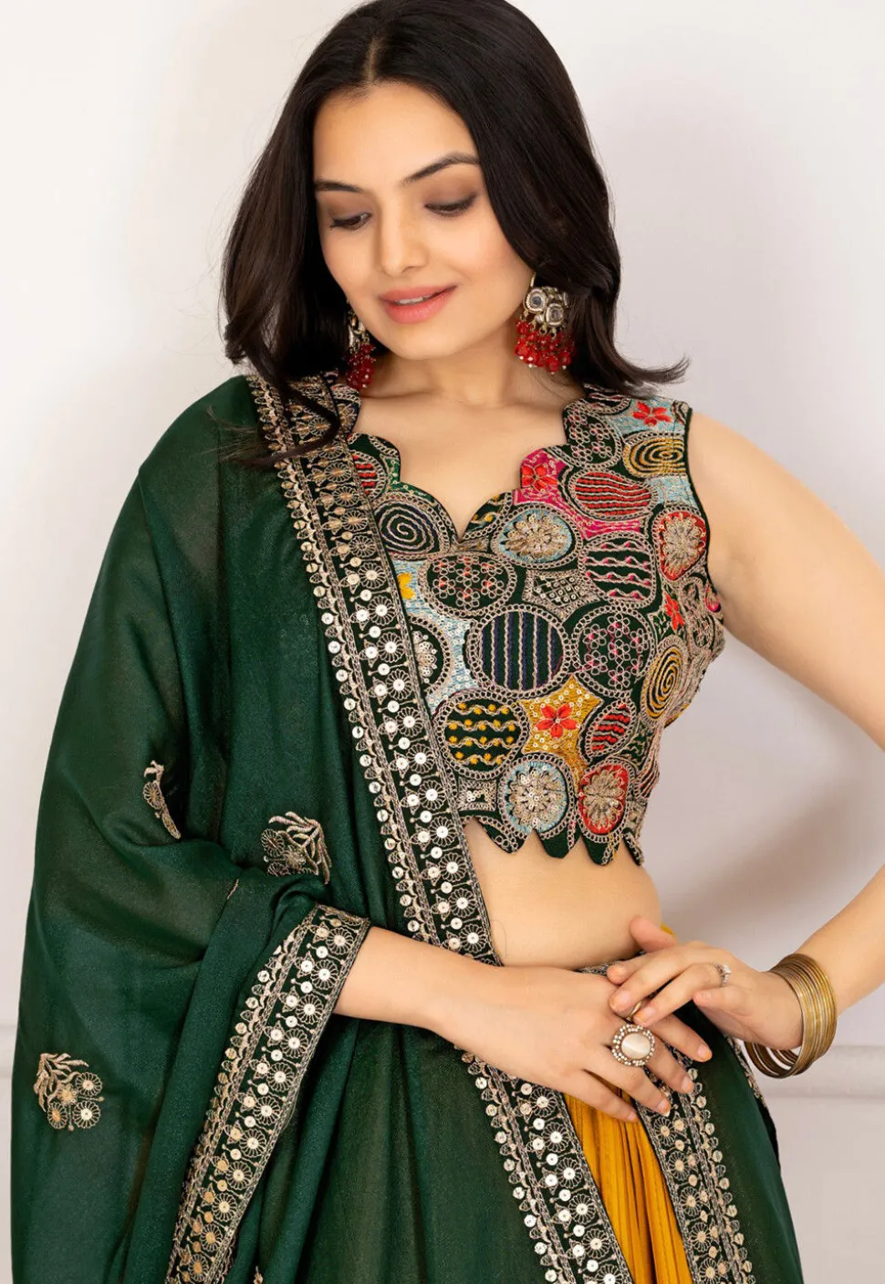 Embroidered Georgette Lehenga in Mustard