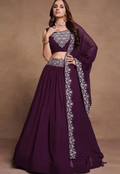 Embroidered Georgette Lehenga in Wine