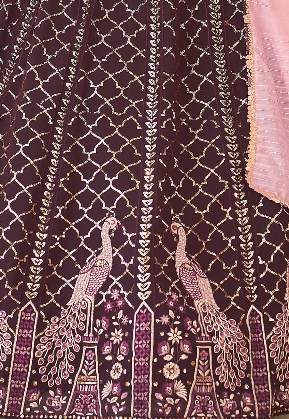 Embroidered Georgette Lehenga in Wine
