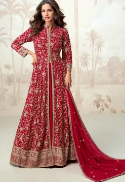 Embroidered Georgette Lehenga in Fuchsia