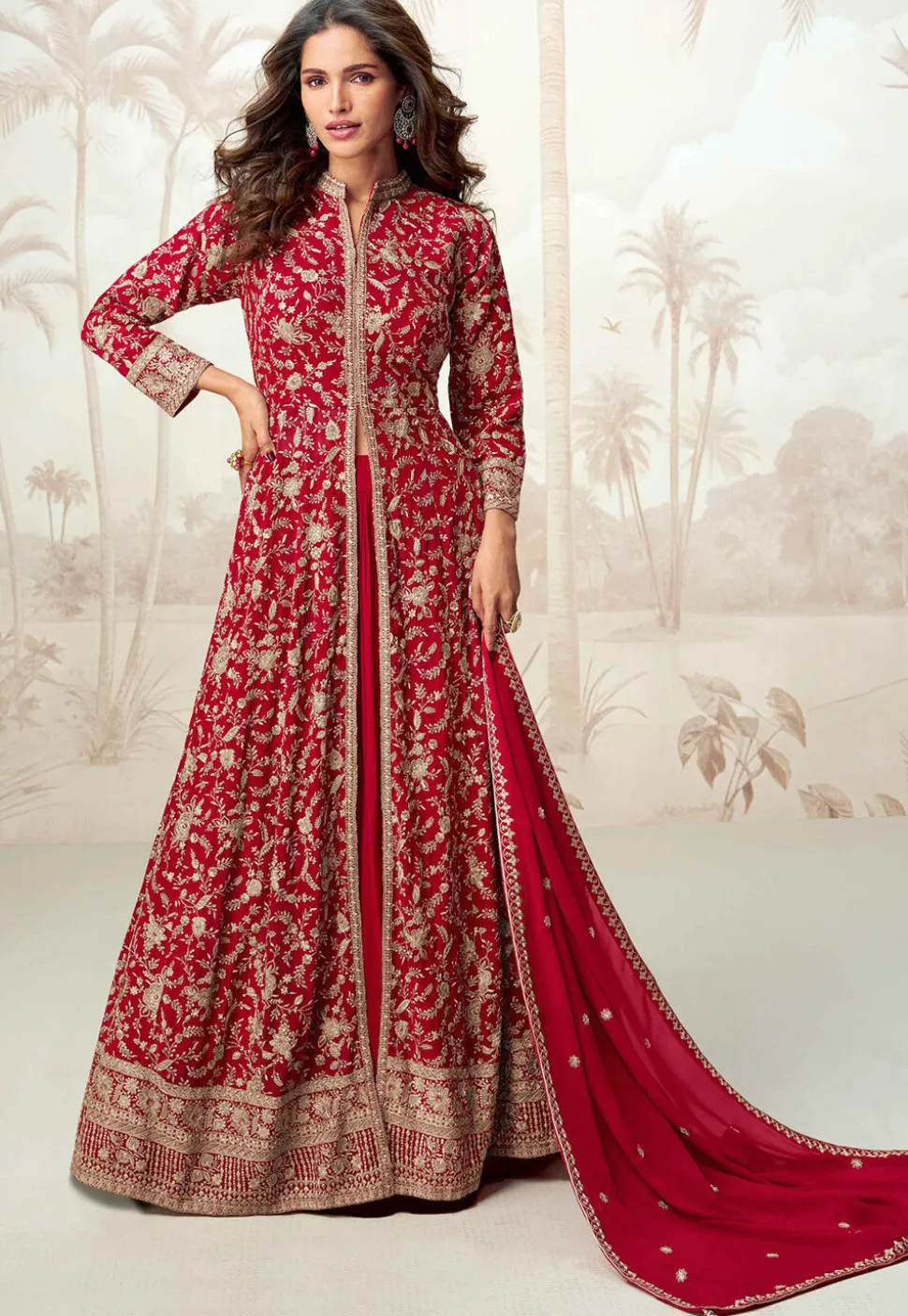 Embroidered Georgette Lehenga in Fuchsia