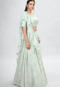 Embroidered Georgette Lehenga in Light Sea Green