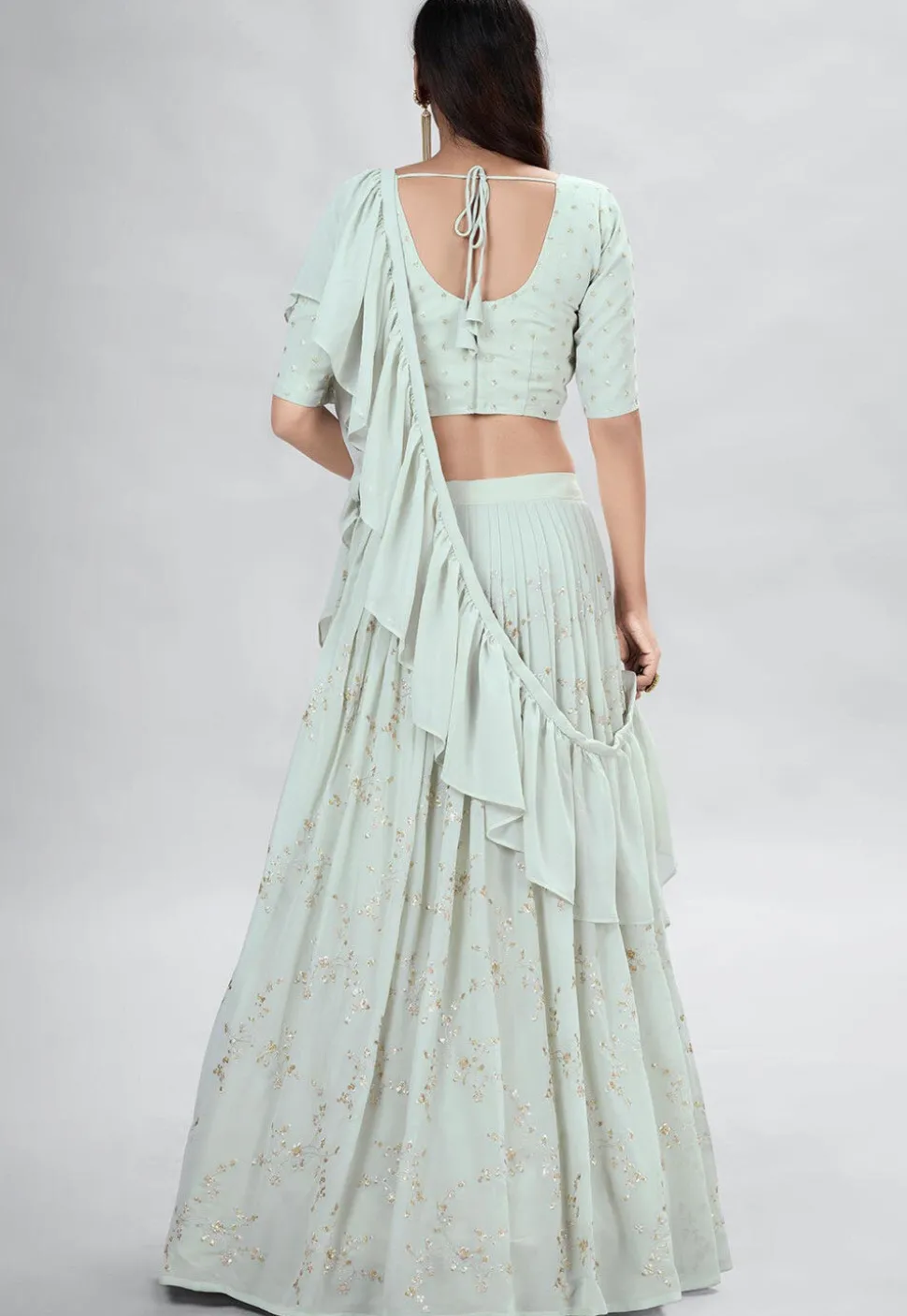 Embroidered Georgette Lehenga in Light Sea Green