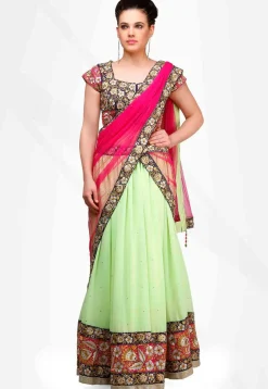 Embroidered Georgette Lehenga in Light Green