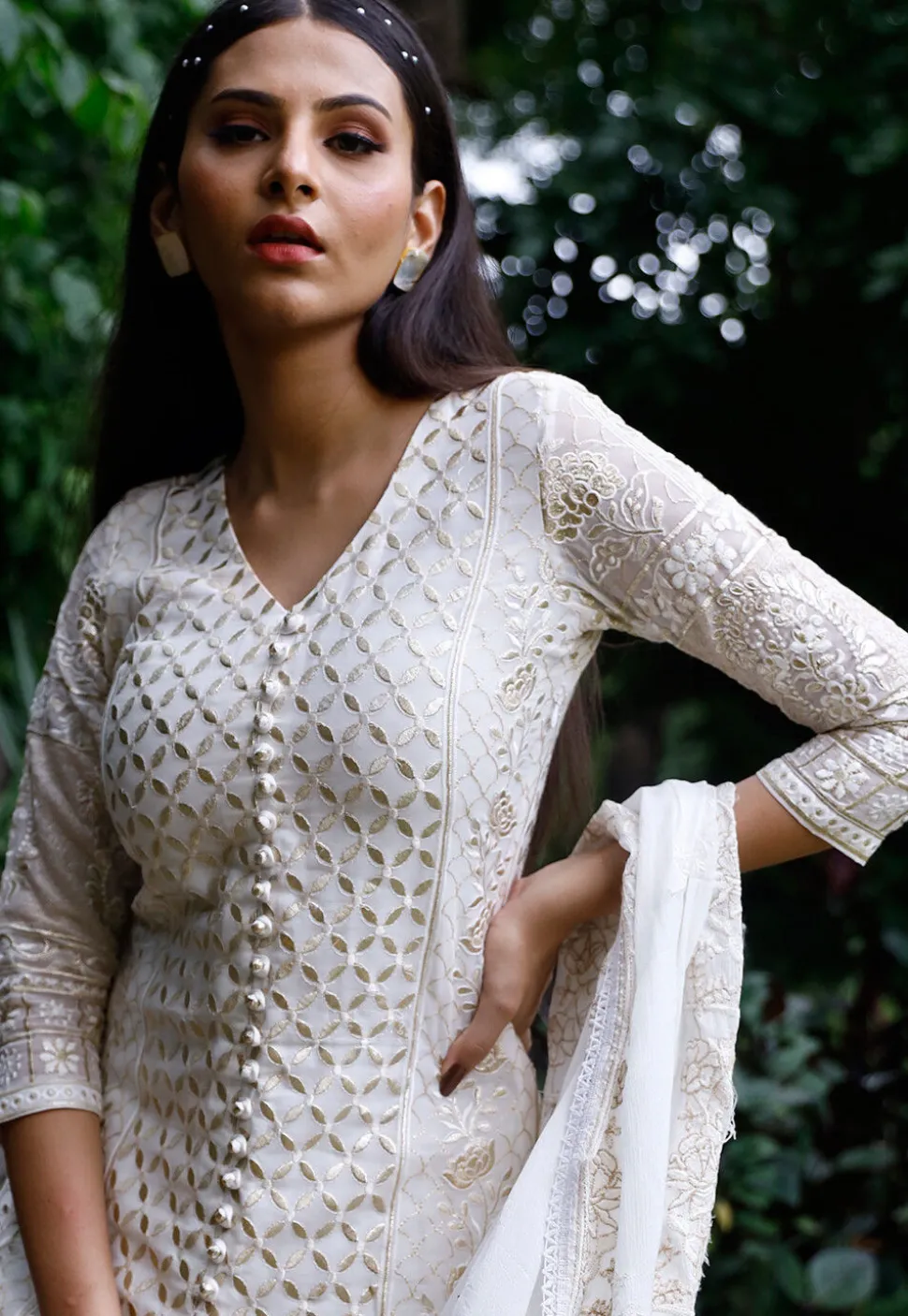 Embroidered Georgette Lehenga in White