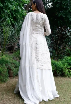 Embroidered Georgette Lehenga in White