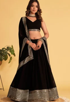 Embroidered Georgette Lehenga in Black