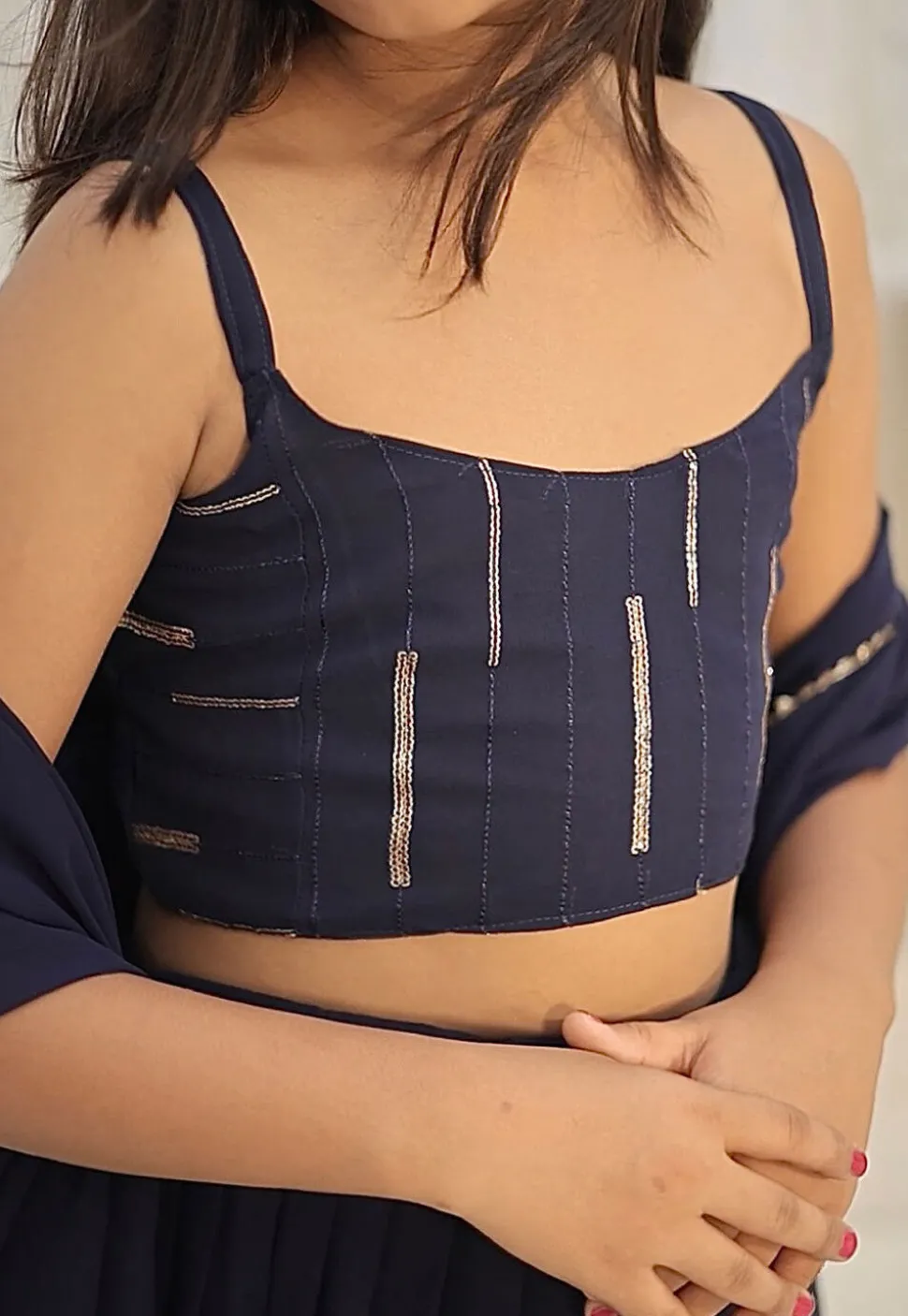 Embroidered Georgette Lehenga in Navy Blue