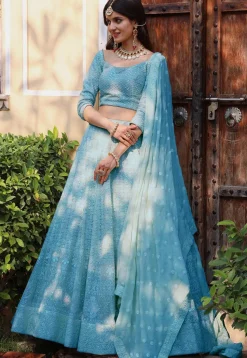 Embroidered Georgette Lehenga in Pastel Blue