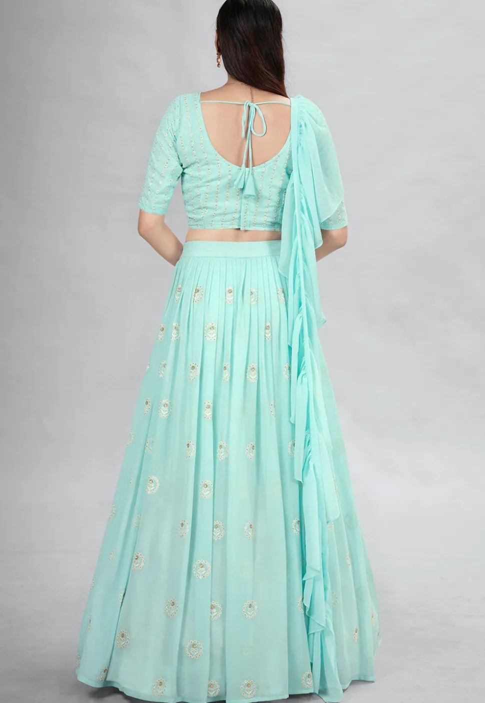 Embroidered Georgette Lehenga in Light Blue
