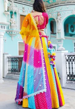 Embroidered Georgette Lehenga in Multicolor