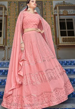 Embroidered Georgette Lehenga in Pink