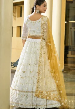 Embroidered Georgette Lehenga in Cream