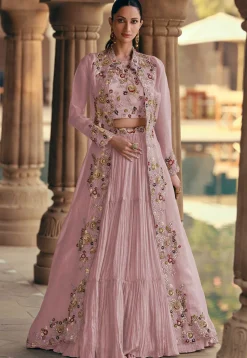 Embroidered Georgette Lehenga in Pink