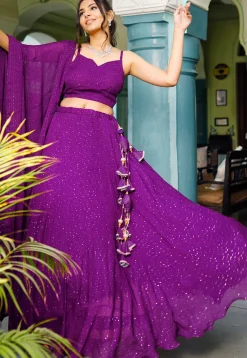Embroidered  Georgette Lehenga in Purple