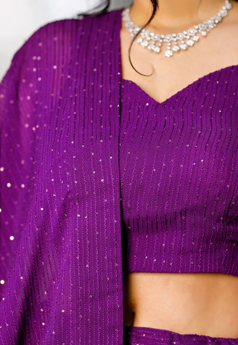 Embroidered Georgette Lehenga in Purple