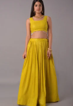 Embroidered Georgette Lehenga in Olive Green