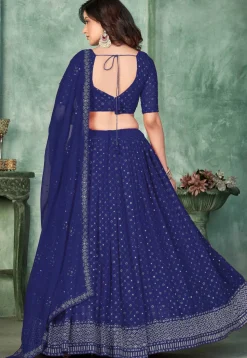 Embroidered Georgette Lehenga in Navy Blue