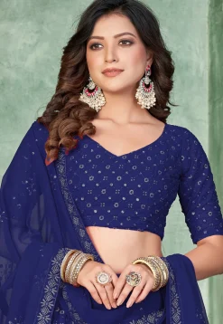Embroidered Georgette Lehenga in Navy Blue